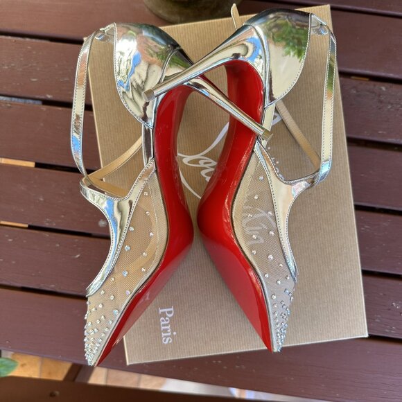 Christian Louboutin Twistissima Silver Mesh Strass Low Heels - Picture 3 of 16